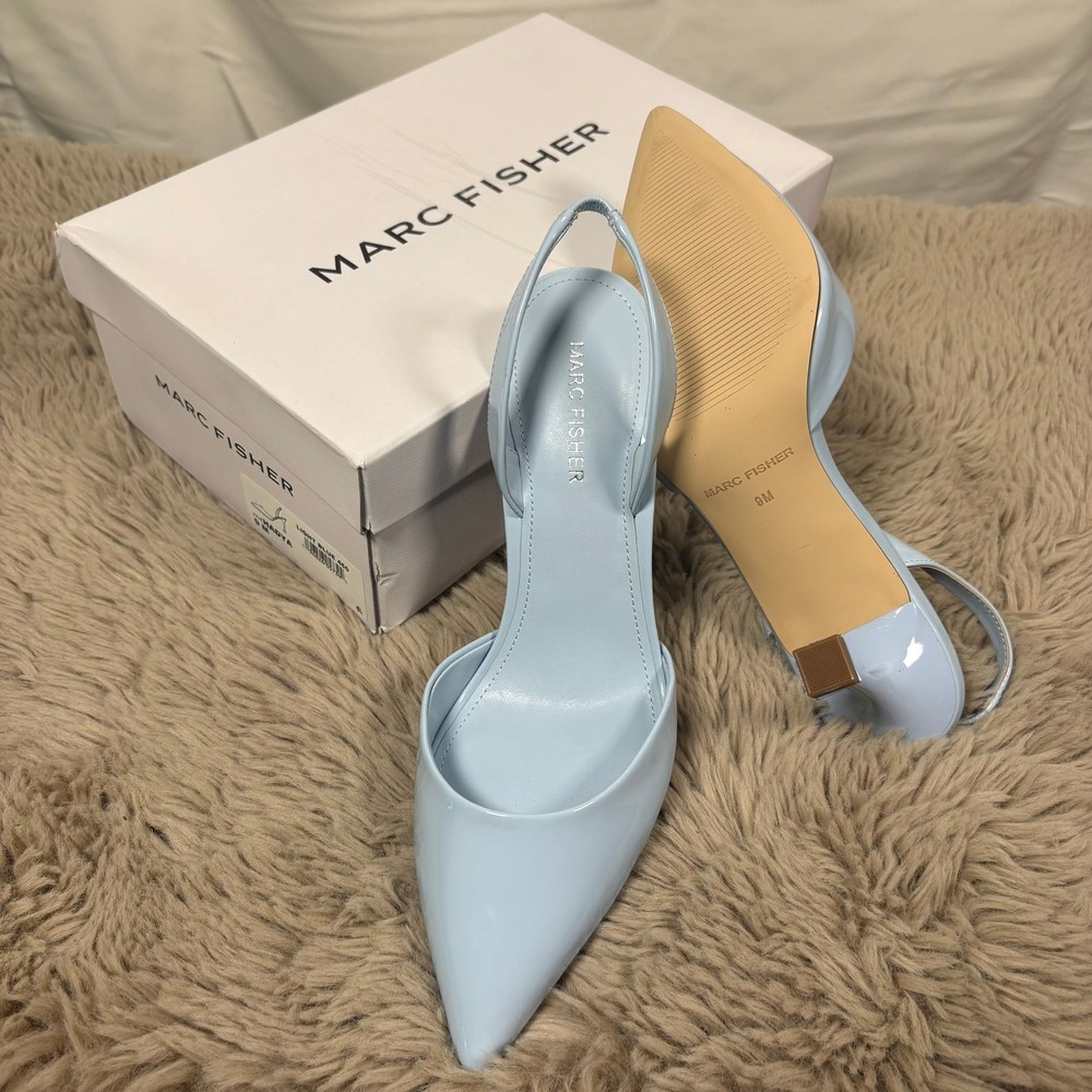 Marc Fisher Hadya Light Blue Patent Slingback Pumps Pointed Toe Heels 9M